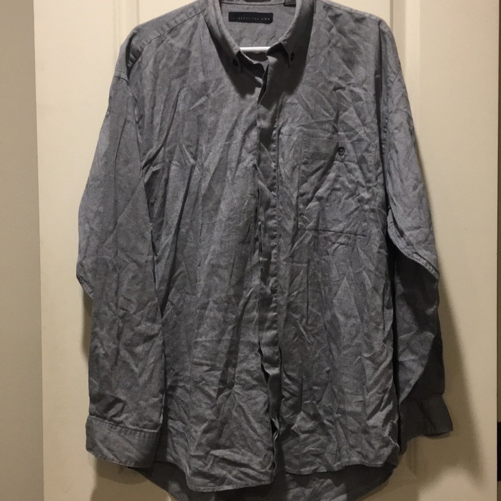 Metropolitan View mens Button Down Long Sleeves pocket front gray pattern size L